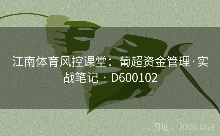 江南体育风控课堂：葡超资金管理·实战笔记 · D600102